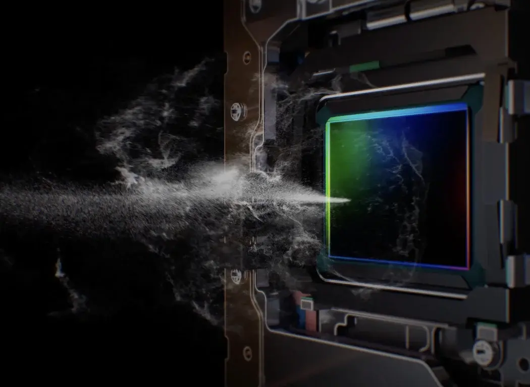 Photo showing the OM SYSTEM OM-3 Super Sonic Wave Filter feature that cleans the sensor.